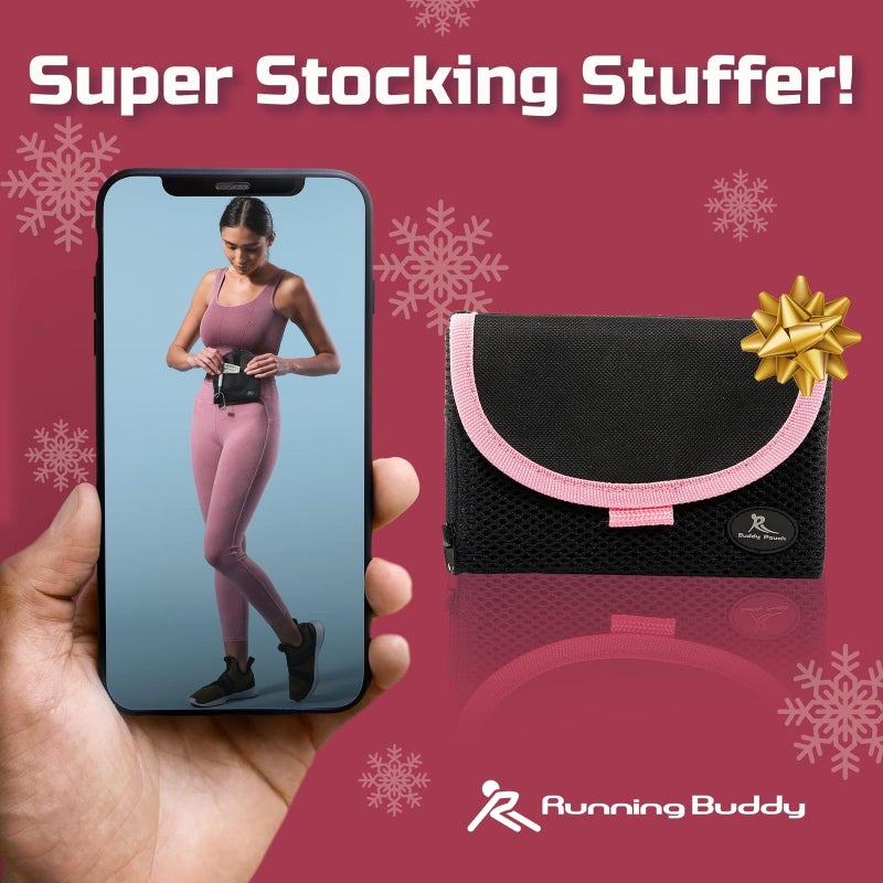 Running Buddy Magnetic Fanny Pack - Water-Resistant Belt Bag - Secure Magnetic Closure Waist Pack - Phone Belt Holder & Headphone Port - XL 6.8 x 4 in, Black/Pink - Image 5
